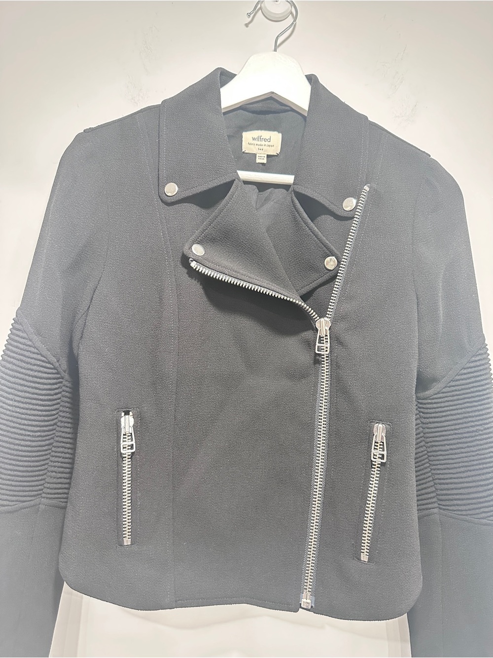 Wilfred Aritzia Black Crepe Moto Biker Jacket Size 2 - Picture 4 of 11